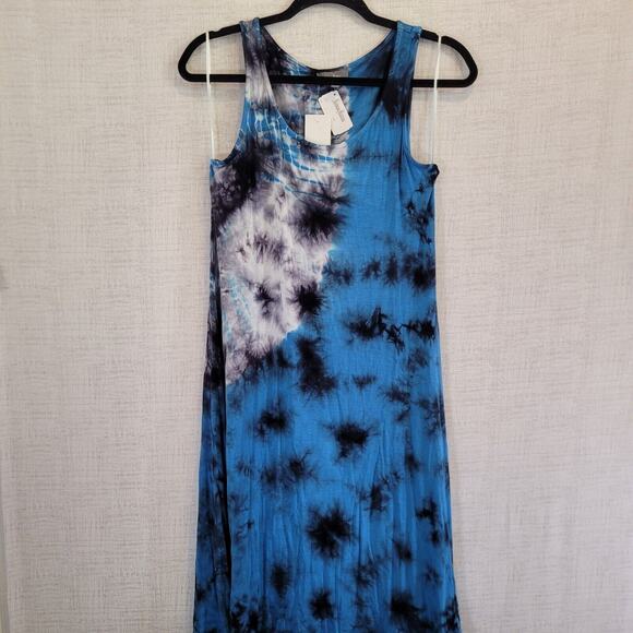 Neiman Marcus Tank Maxi Dress Womens Medium Blue Tie Dye Stretch New NWT - Picture 2 of 9